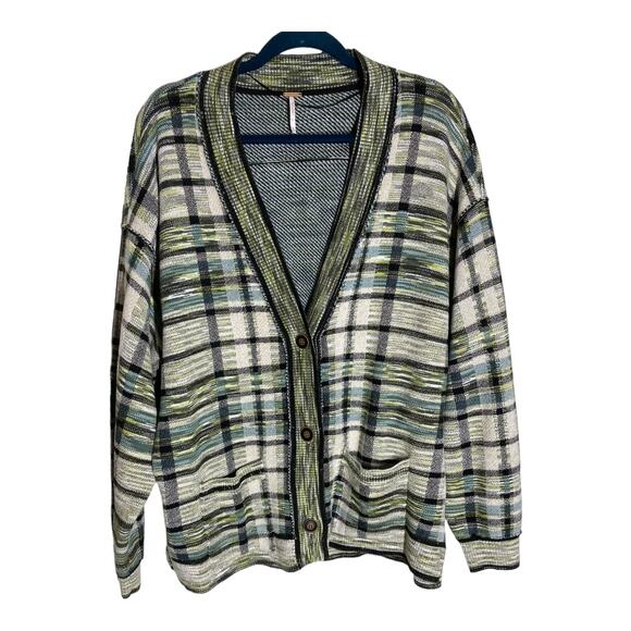 Free People McGregor Plaid Green Tea Sweater Cardigan - Picture 2 of 9